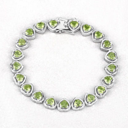 9.24 Ct Heart Green Peridot & Diamond Prong Silver Tennis Bracelet