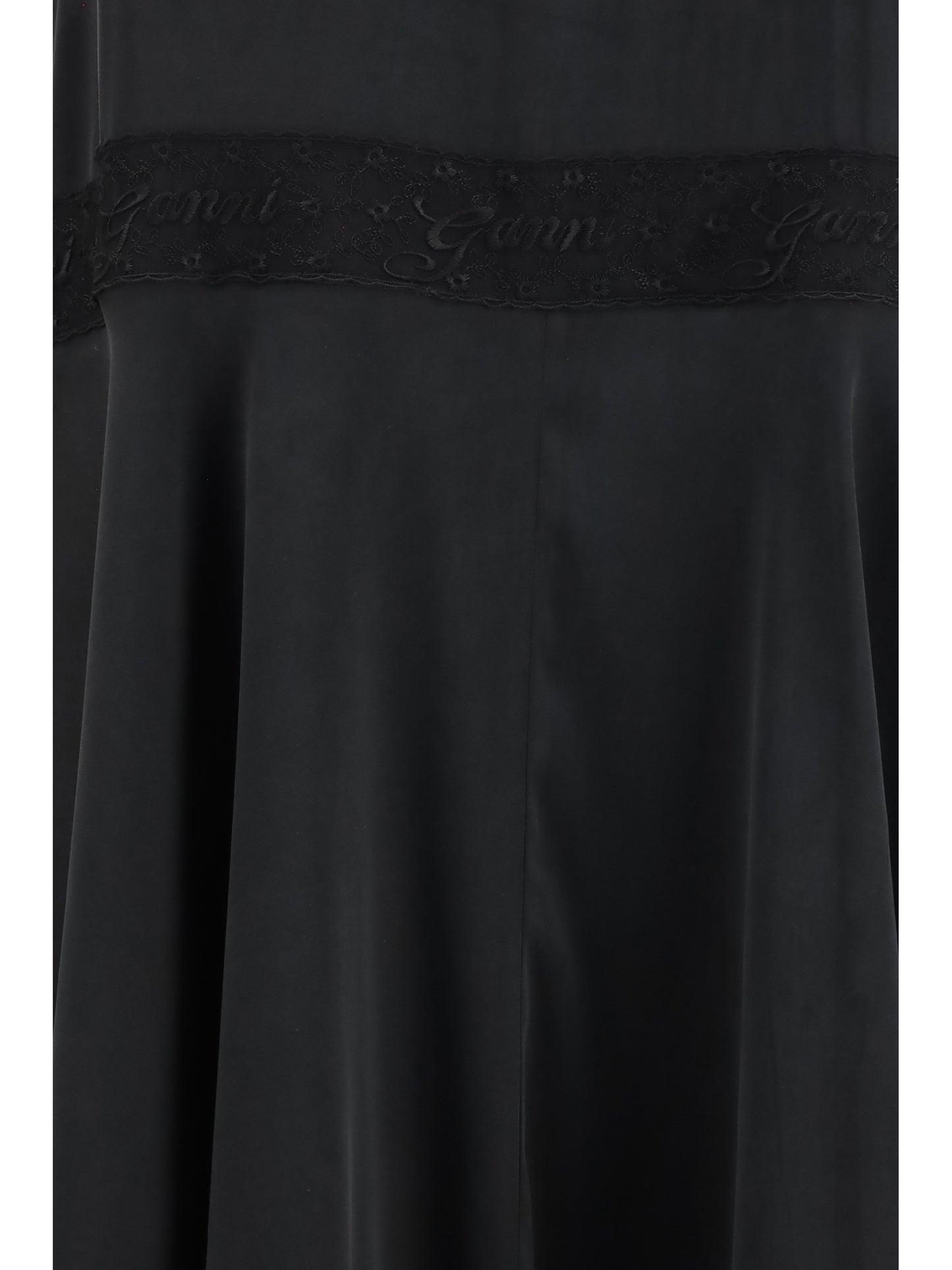 Silk Maxi Dress With Lace — Black