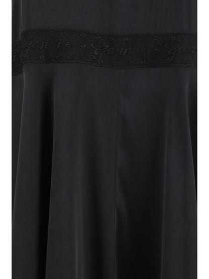 Silk Maxi Dress With Lace — Black