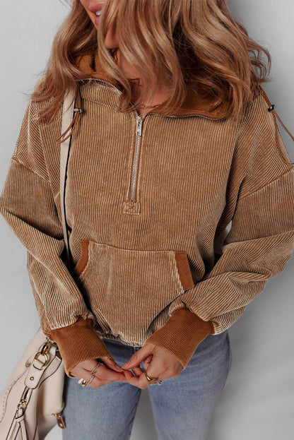 Threaded Pear Abigail Kangaroo Drawstring Corduroy Hoodie
