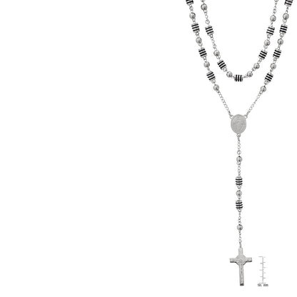 Stainless Steel And Black Rubber Rosasry Necklace