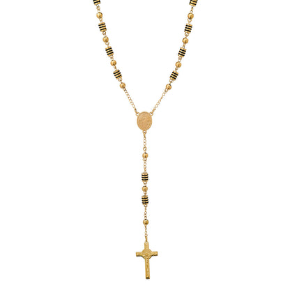 Stainless Steel And Black Rubber Rosasry Necklace