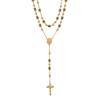Stainless Steel And Black Rubber Rosasry Necklace