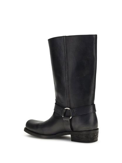 Leather Biker Boots Black