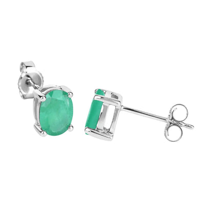 1.44 Ct Oval Green Zambian Emerald Prong 10K Gold Stud Earrings