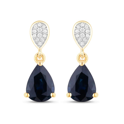 2.68 Ct Blue Sapphire & Diamond Prong 10K Gold Teardrop Dangle Earrings