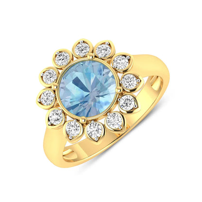 Genuine Diamond and Aquamarine Halo Ring