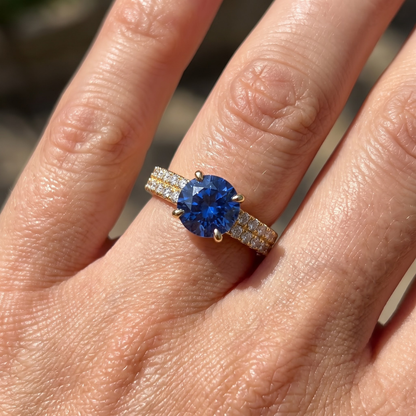 1.36 Cttw Round Gemstone Pave Diamond Double Row Band 14k Yellow Gold Engagement Ring