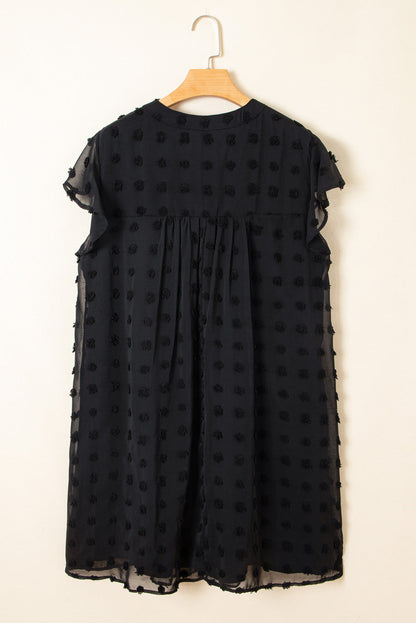 Threaded Pear Lilith Plus Size Dotty Textured Ruffled Dress