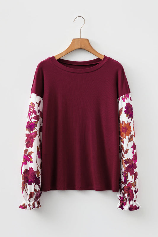 Threaded Pear Bellamy Ribbed Body Patchwork Long Sleeve Top