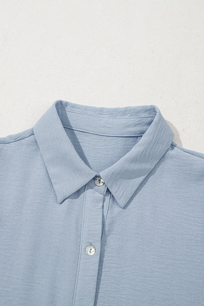 Threaded Pear Arya Shirt Collar Button Up Puff Sleeve Tiered Dress