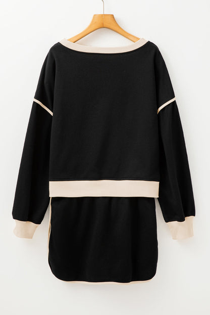 Violeta Loose Pullover and Lace-up Waist Skort Set - Threaded Pear
