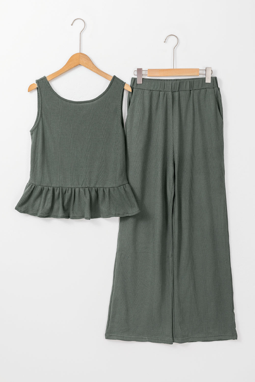 Threaded Pear Teresa Ribbed Ruffle Tank Top and Pants Set