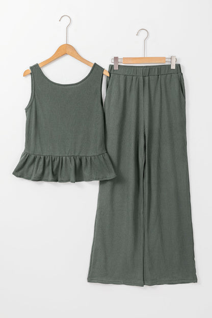 Threaded Pear Teresa Ribbed Ruffle Tank Top and Pants Set