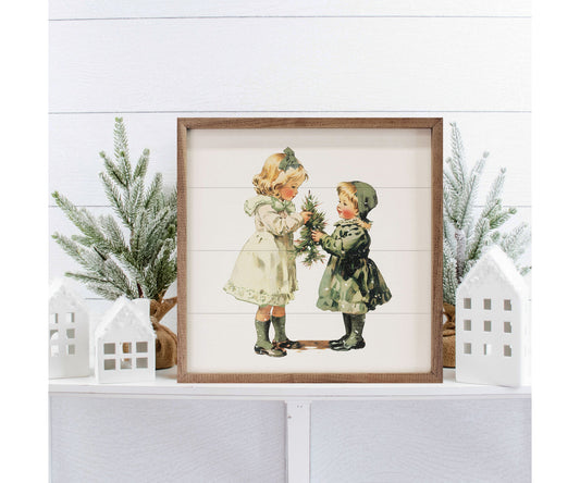 Kendrick Home Vintage Girls Christmas With Small Tree