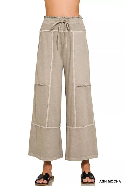 Zenana French Terry Washed Exposed-seam Wide Leg Pants