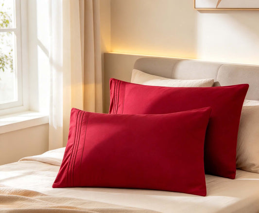 Elegant Comfort Set of 2 Pillowcases- 3 Line Embroidery