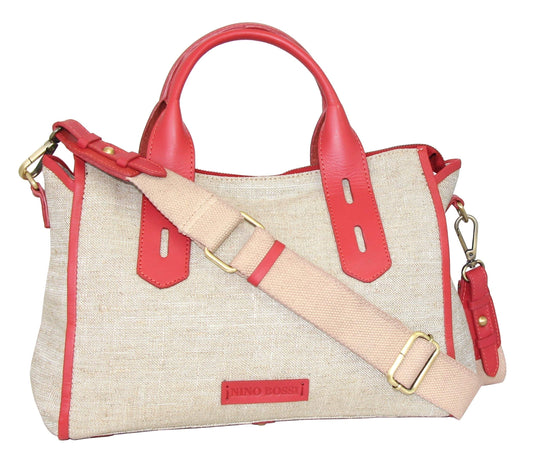 Britney Linen/Leather Satchel in Coral