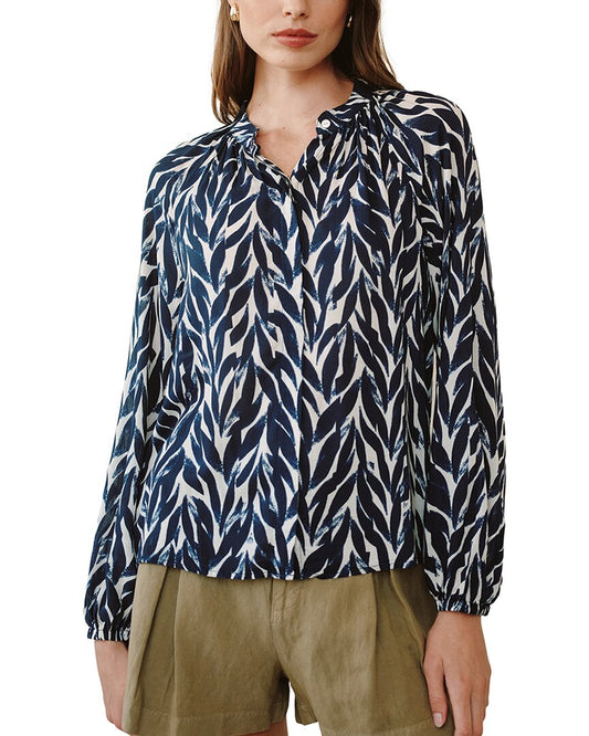 NVYLE-NAVY LEAVES PRINT-