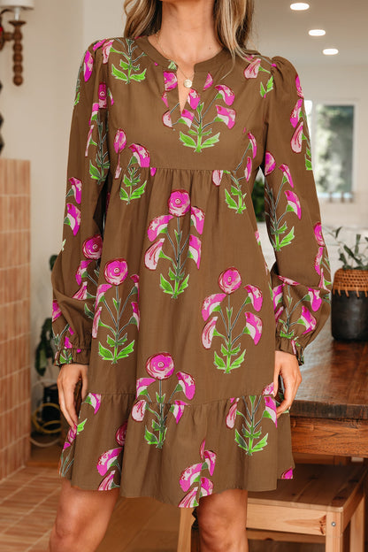 Threaded Pear Kelly Hem Puff Sleeve Dress