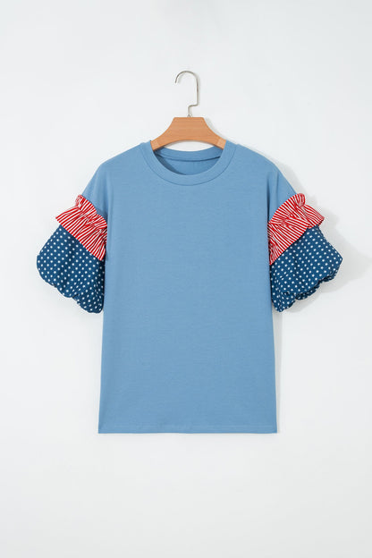 Threaded Pear Henley Short Puff Sleeve Top