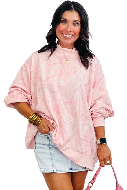 Khaki Camo Print Mock Neck Loose Sweatshirt