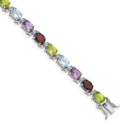 Genuine Multiple Gemstone Link Bracelet Silver