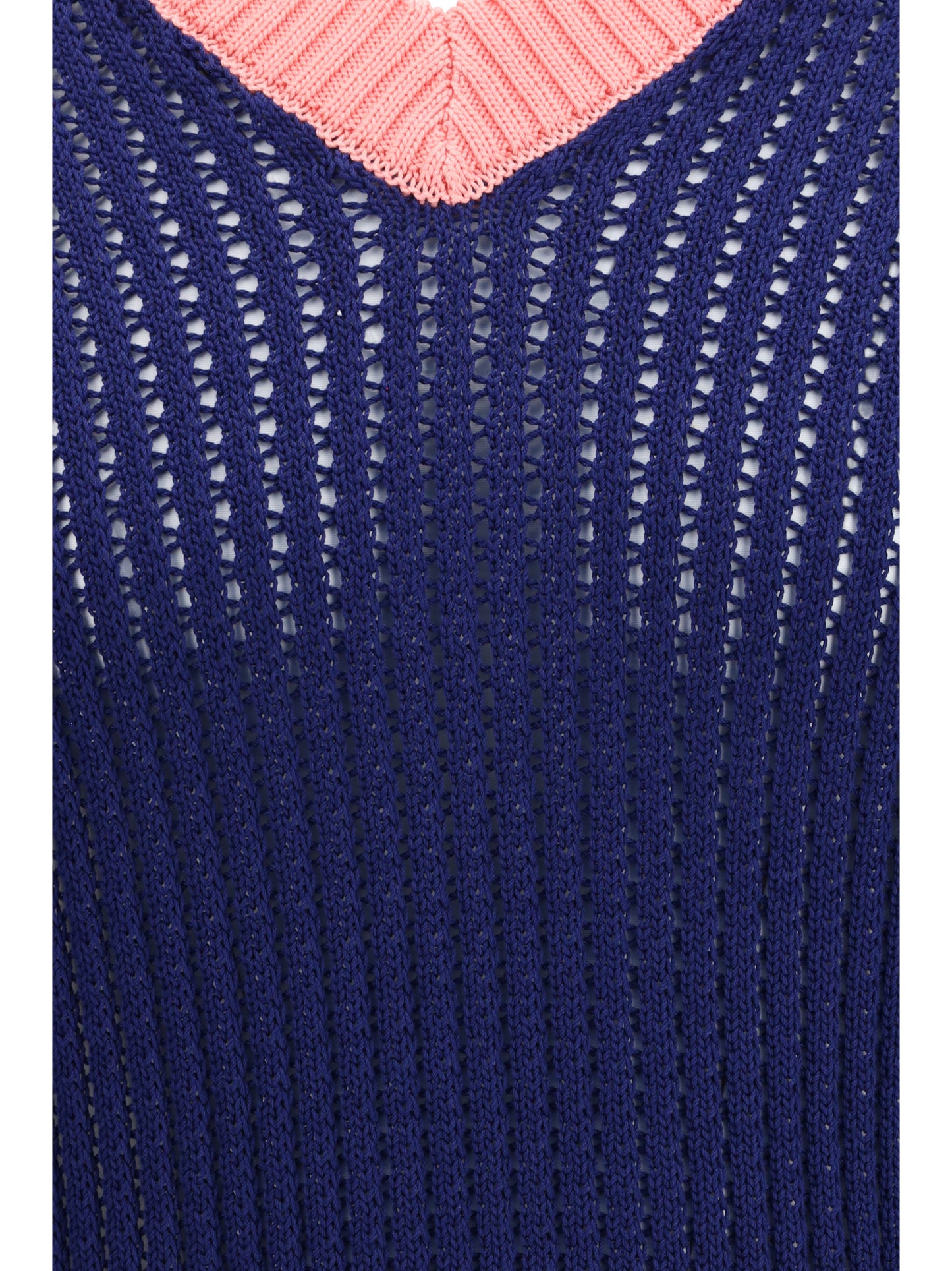 Sweater Ribbed V-Neck Cotton Ink Blue/Peony