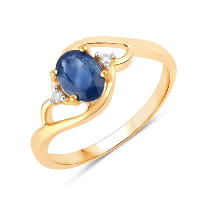 0.95 Ct Oval Blue Sapphire & Lab Grown Diamond Prong 10K Gold Bypass Engagement Ring