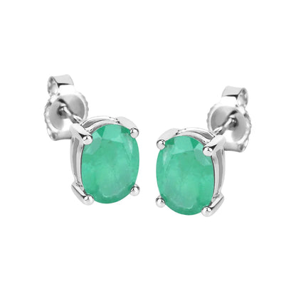 1.44 Ct Oval Green Zambian Emerald Prong 10K Gold Stud Earrings