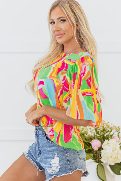 Threaded Pear Angel Abstract Half Sleeve Blouse