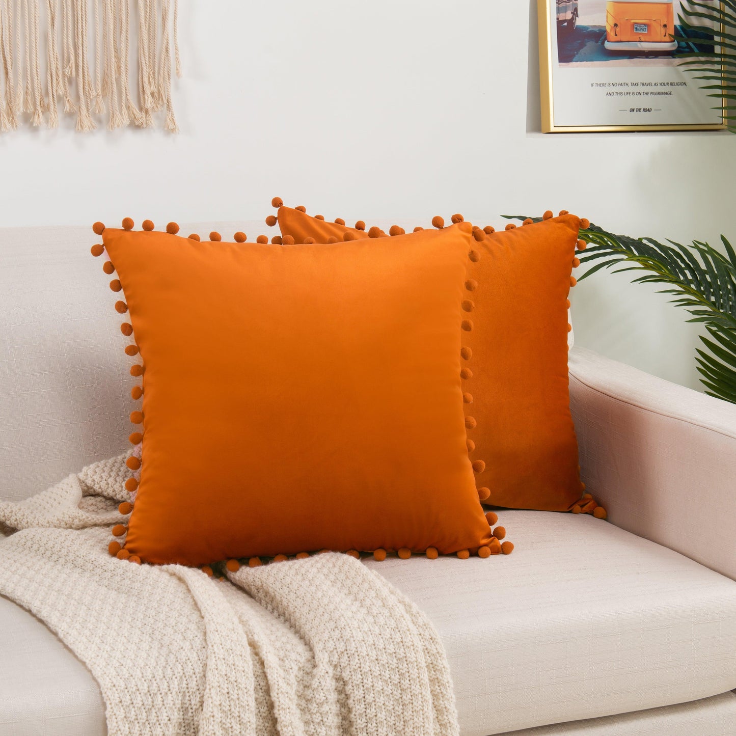 Elegant Comfort 2 Piece Pom-Pom Velvet Cushion Cover - Pillow Covers