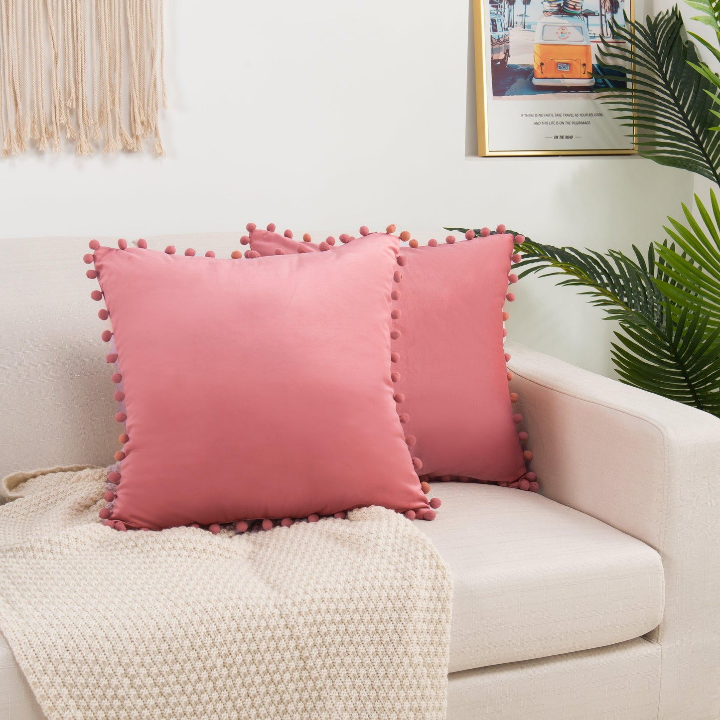 Elegant Comfort 2 Piece Pom-Pom Velvet Cushion Cover - Pillow Covers