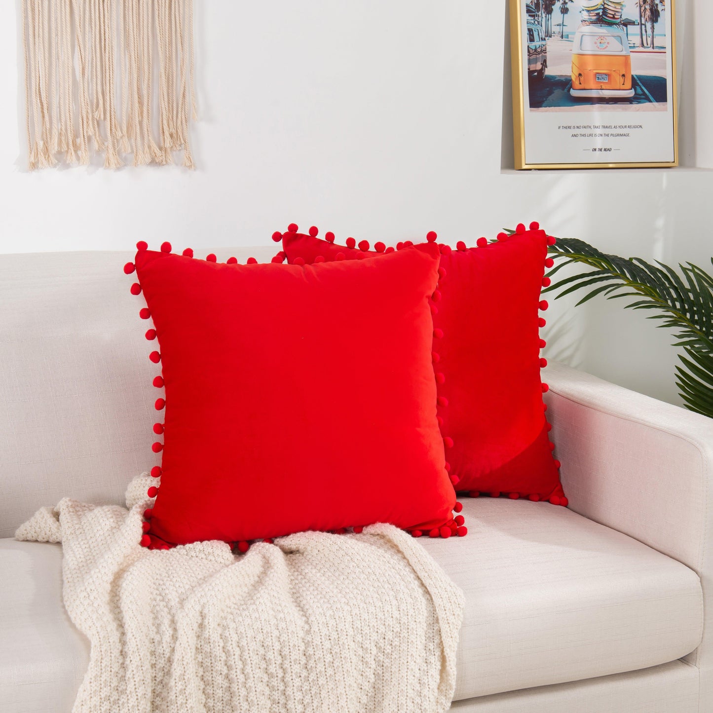 Elegant Comfort 2 Piece Pom-Pom Velvet Cushion Cover - Pillow Covers