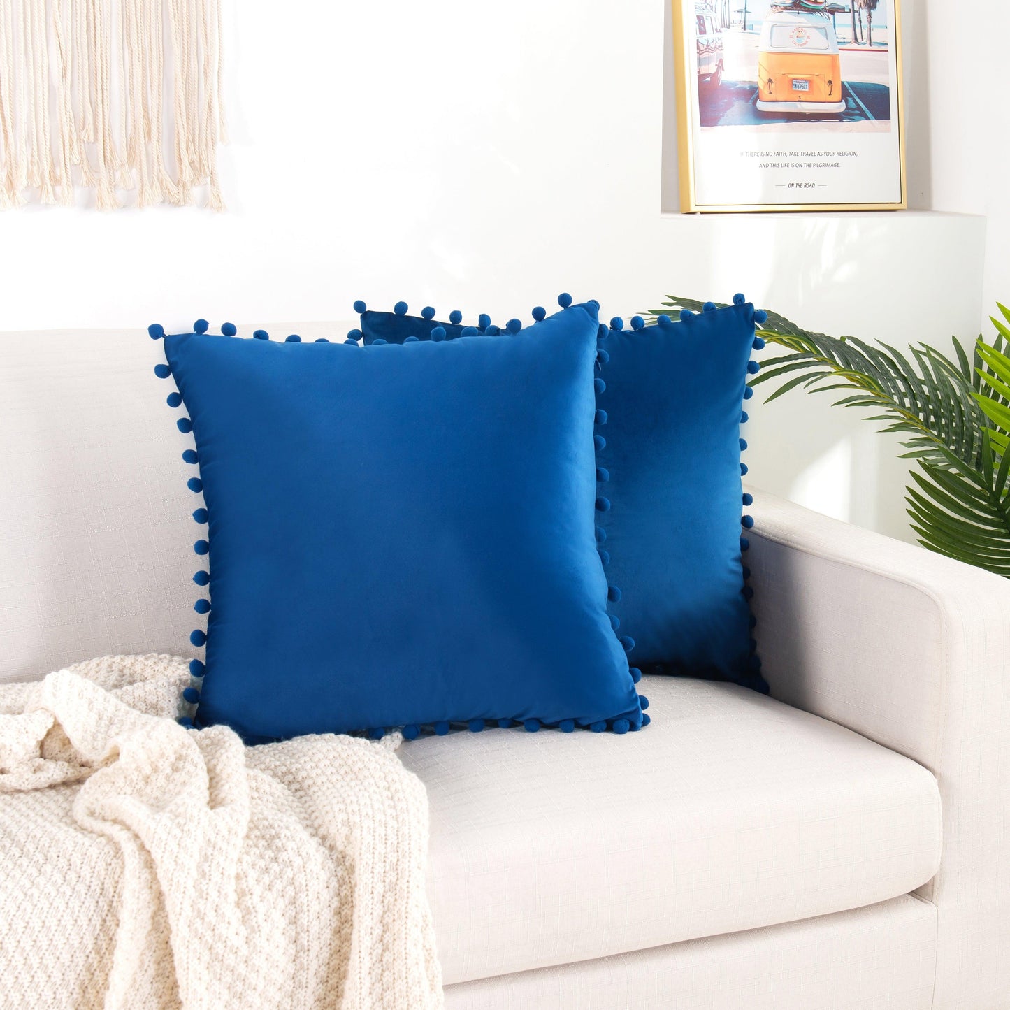 Elegant Comfort 2 Piece Pom-Pom Velvet Cushion Cover - Pillow Covers