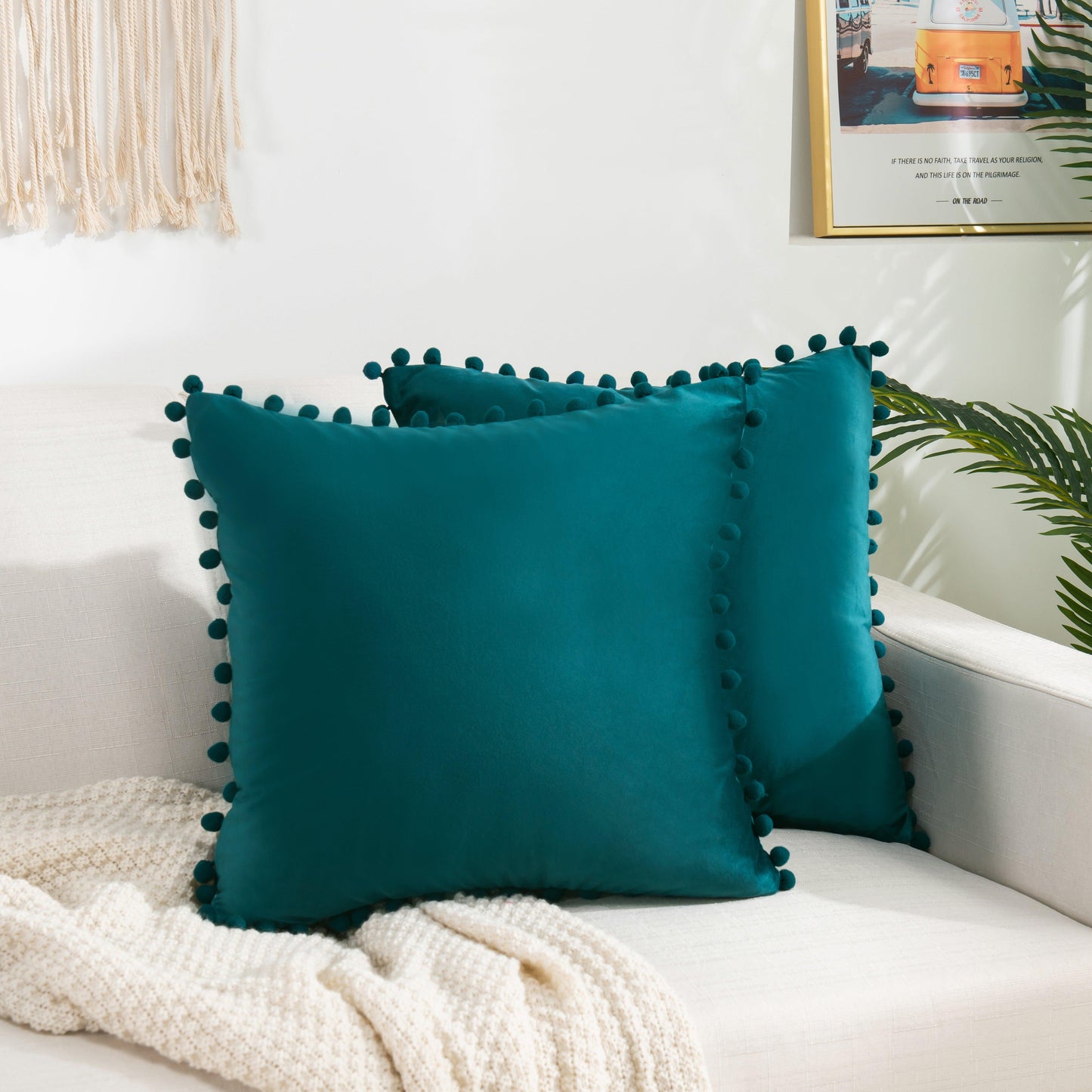 Elegant Comfort 2 Piece Pom-Pom Velvet Cushion Cover - Pillow Covers