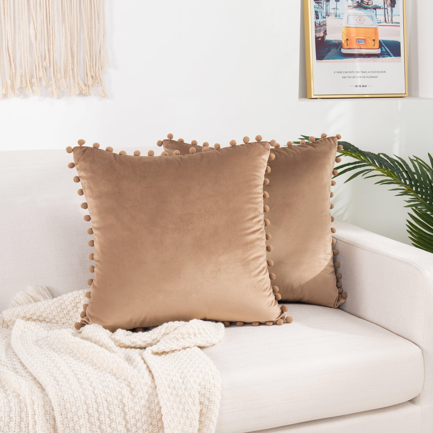 Elegant Comfort 2 Piece Pom-Pom Velvet Cushion Cover - Pillow Covers