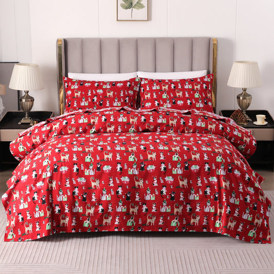 Mocassi 4-Piece Holiday Cotton Flannel Sheet Set - 100% Turkish Cotton