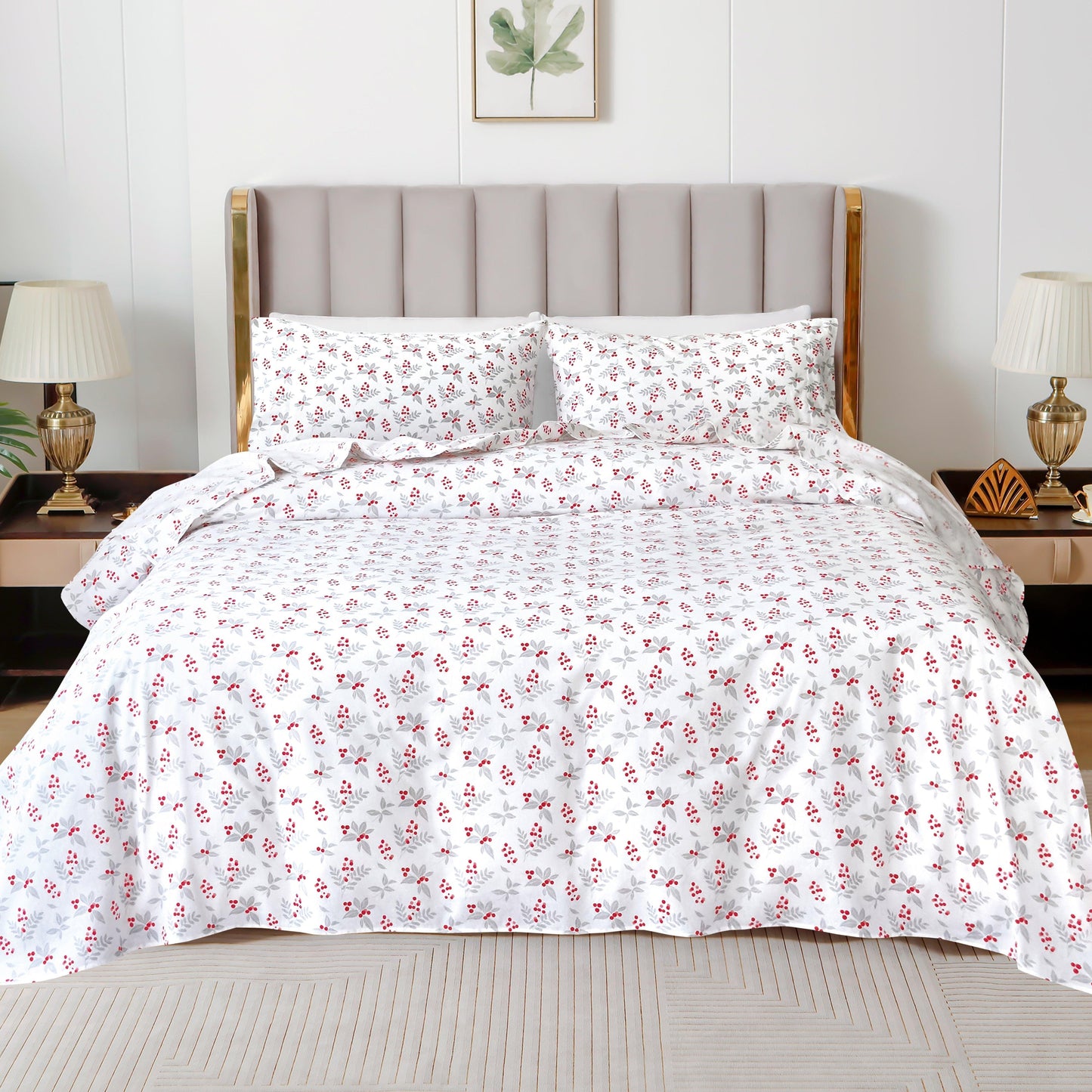 Elegant Comfort 4-Piece Holiday Cotton Flannel Sheet Set - 100% Turkish Cotton