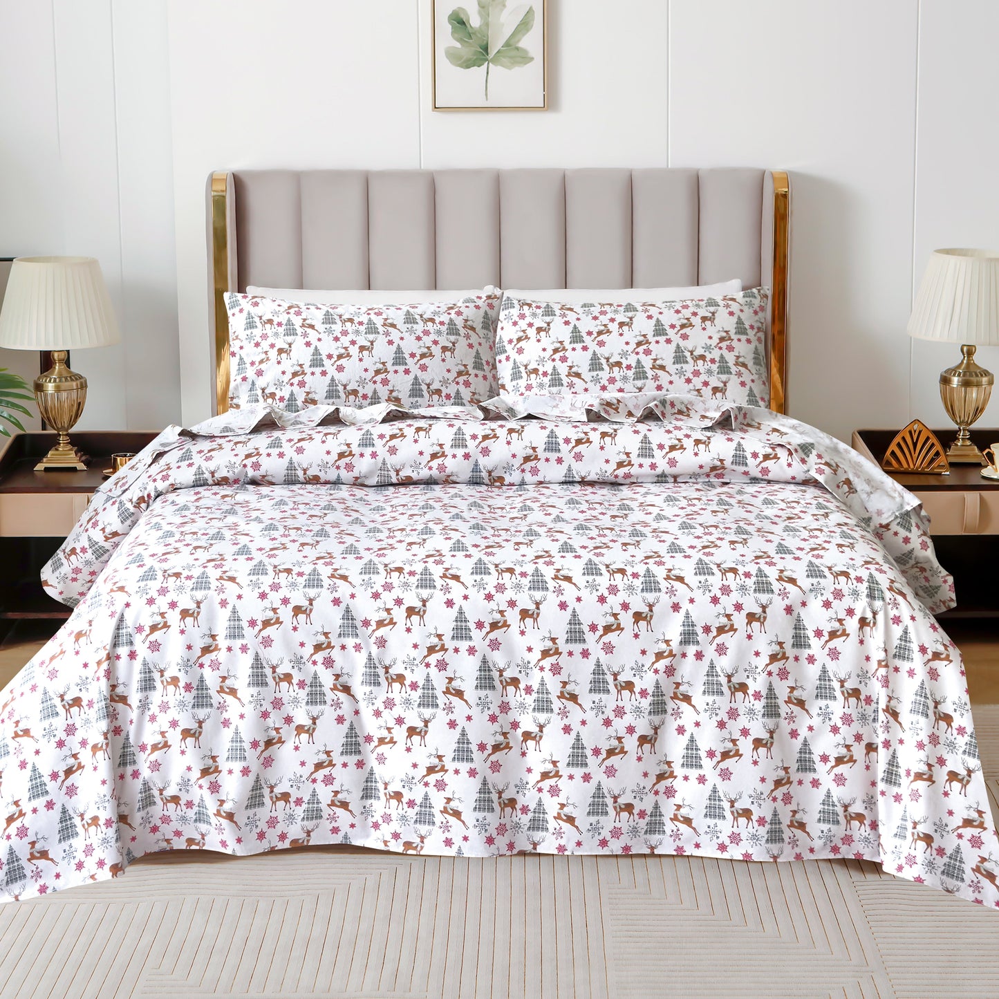 Mocassi 4-Piece Holiday Cotton Flannel Sheet Set - 100% Turkish Cotton