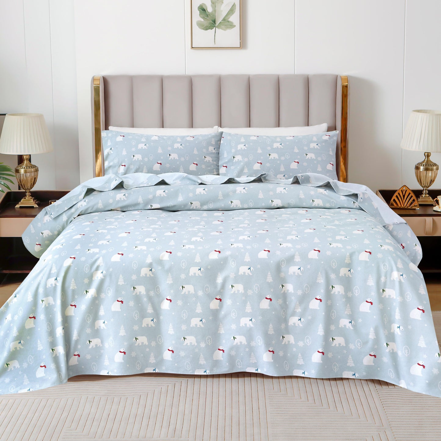 Elegant Comfort 4-Piece Holiday Cotton Flannel Sheet Set - 100% Turkish Cotton