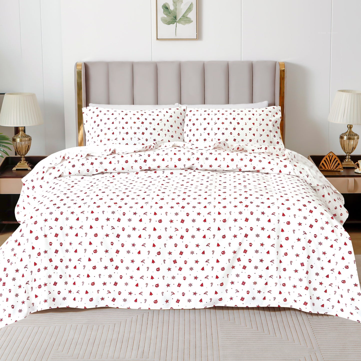 Mocassi 4-Piece Holiday Cotton Flannel Sheet Set - 100% Turkish Cotton