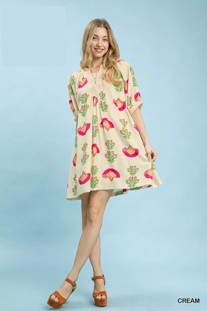 Umgee Abstract Print Mini Dress in Cream