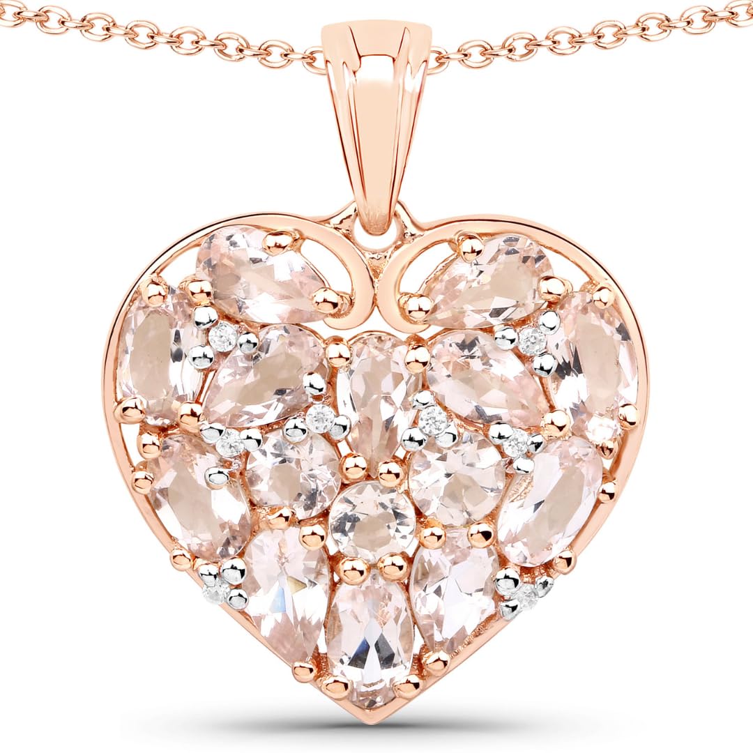 Pink Morganite Prong 18K Rose Gold Over Silver Heart Cluster Pendant Necklace