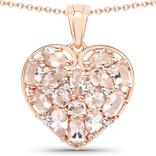 Pink Morganite Prong 18K Rose Gold Over Silver Heart Cluster Pendant Necklace