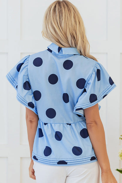 Threaded Pear Journey Polka Dot Buttoned Blouse