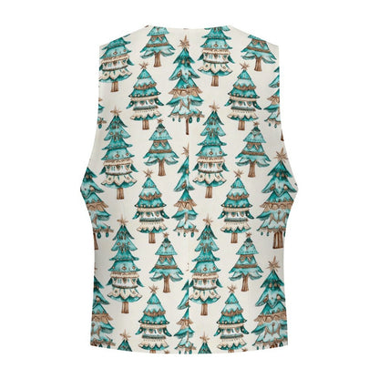 Turquoise Christmas Trees Men's Western Vest