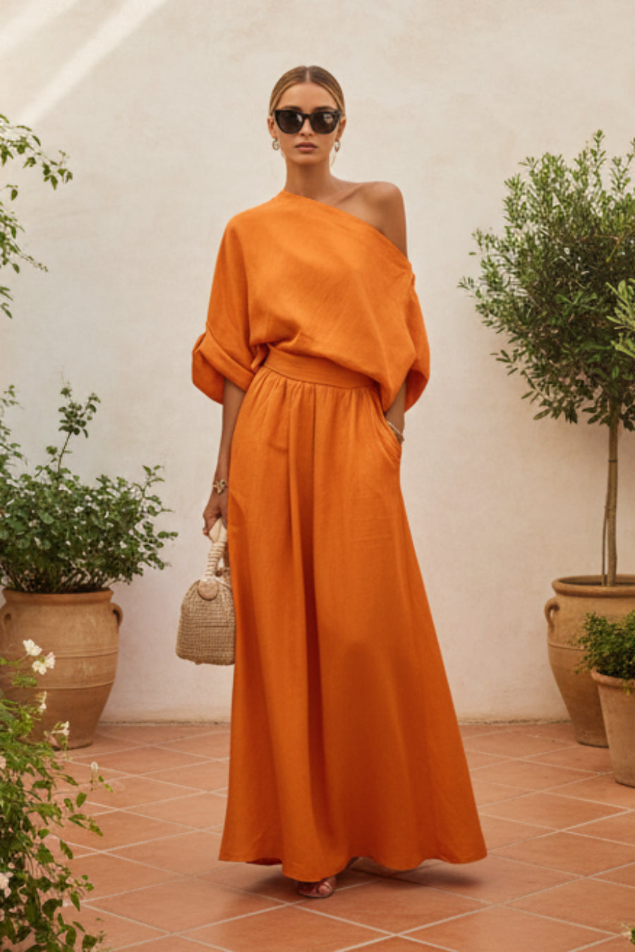 Women's Cropped Off-Shoulder Top & Pants Two-Piece Set