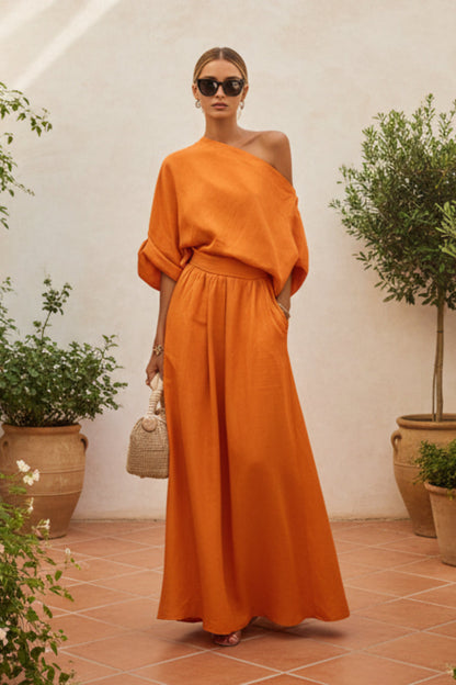 Women's Cropped Off-Shoulder Top & Pants Two-Piece Set