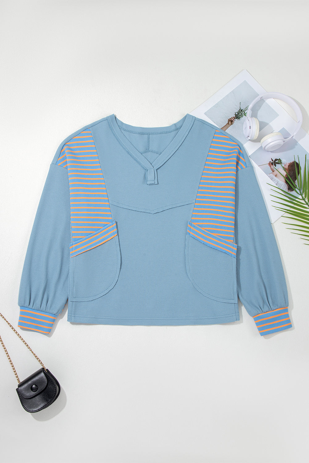 Threaded Pear Madison Exposed Seam Waffle Baggy Pullover